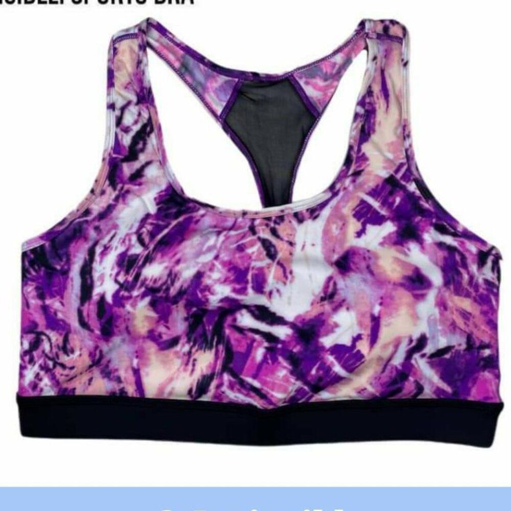 NEW LuLaRoe Rise Invincible Sports Bra S Wireless Black Pink Abstract Marble NWT
